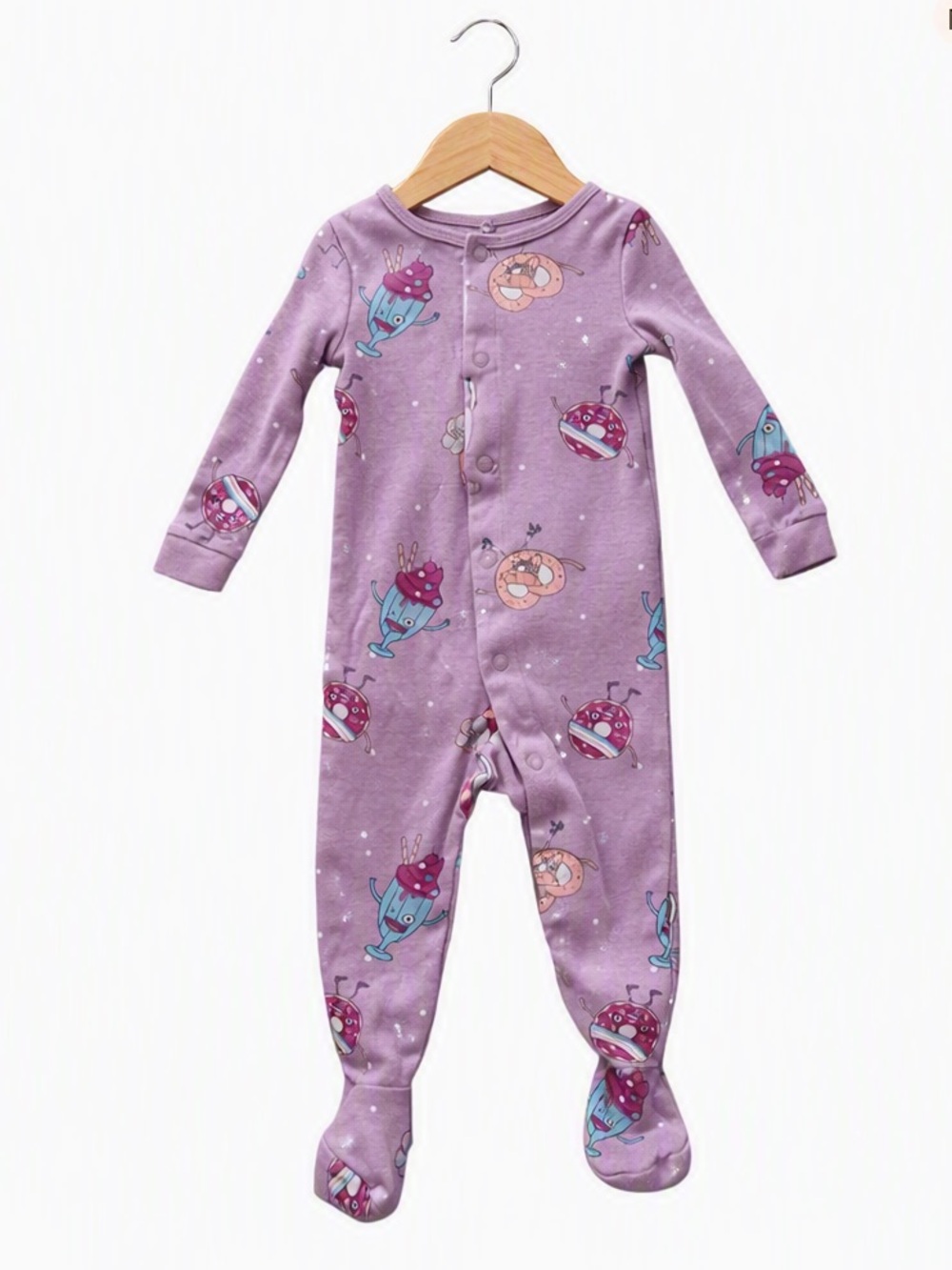 10/$15 Joe Fresh Lavender Funny Snacks Print Footed One-Piece